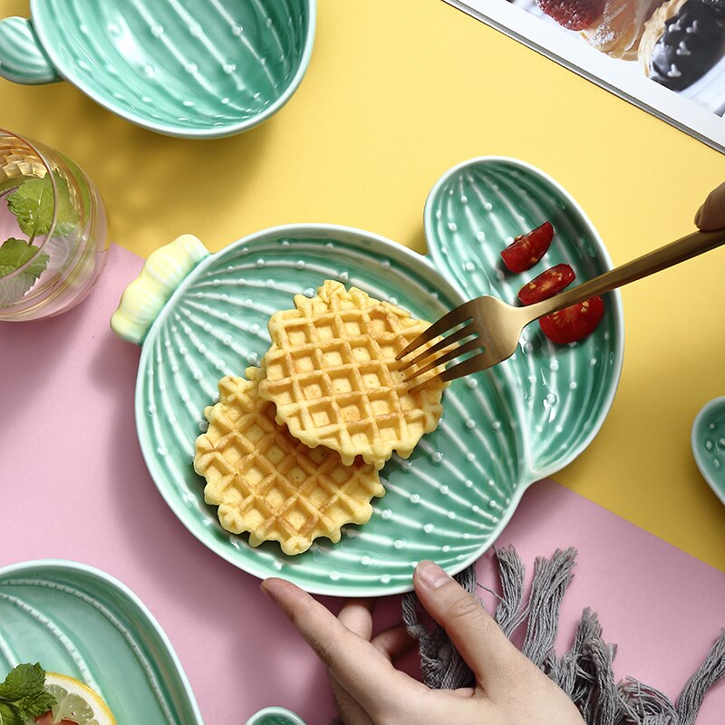 Céramique plante Cactus assiette salade Snack bol fruits Dessert plateau décoratif bijoux bibelot plat collier nordique plateau de rangement