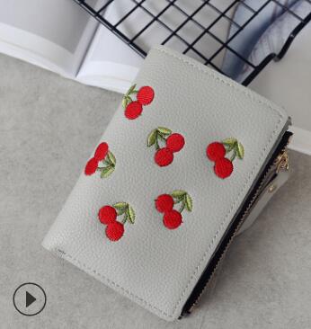 1 teile/los koreanische stil frau casual sticken kirsch kurze brieftasche weibliche pu obst kirsche geldbörse: 4