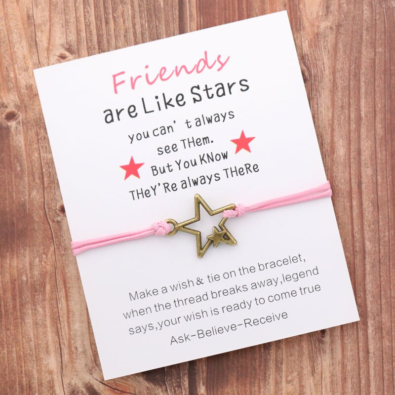 Pulseras de la amistad con de estrellas para hombre y mujer, pulseras de cuerda hechas a mano con abalorios, con de mejores amigos, chicas y adolescentes, de joyería: Brown-Pink