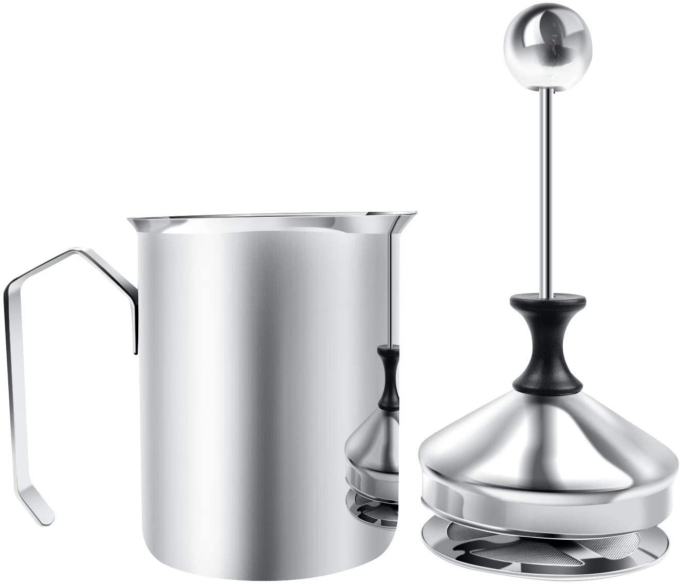 Montalatte manuale in acciaio inossidabile crema pompa a mano montalatte cappuccino Latte caffè schiuma brocca, schermo filtrante a doppio strato