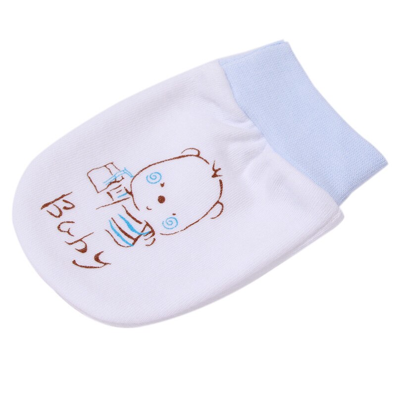 Teste padrão dos desenhos animados anti-agarrar luvas quatro estações segurança recém-nascido para a proteção do bebê rosto mitten: blue