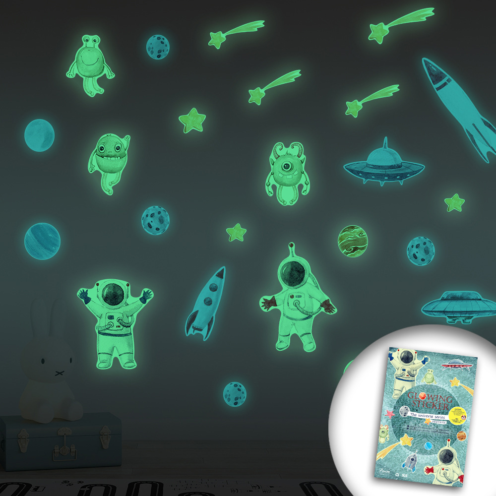 Funlife Astronauten Lichtgevende Muursticker, Fluorescerende Cartoon Glow In Dark Sticker Voor Kid 'S Room Kleuterschool Home Decor