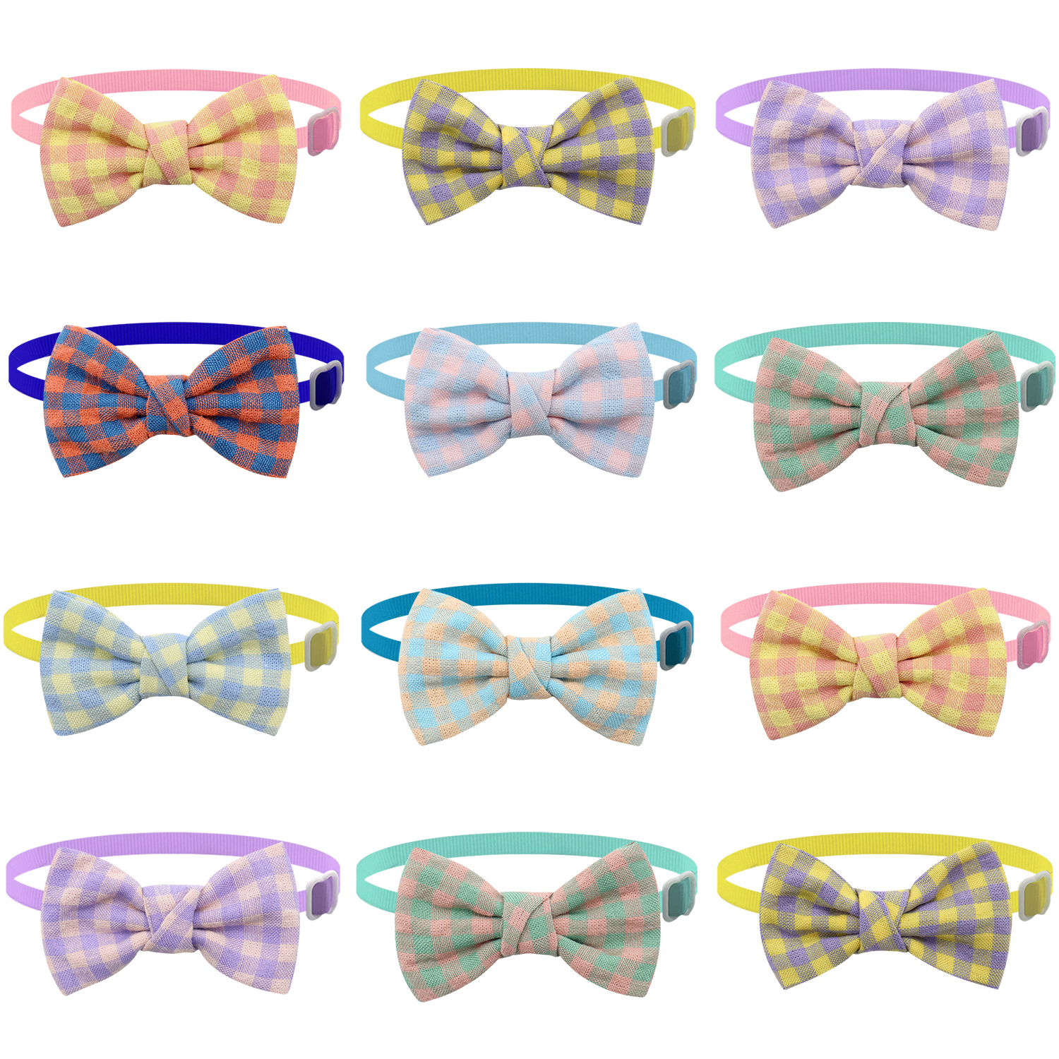 Nœuds pour chiens à carreaux en Textile Tartan, 50/100 pièces, collier réglable pour chiens, accessoires pour chiens de compagnie, nœuds de toilettage pour petits chiens et chats