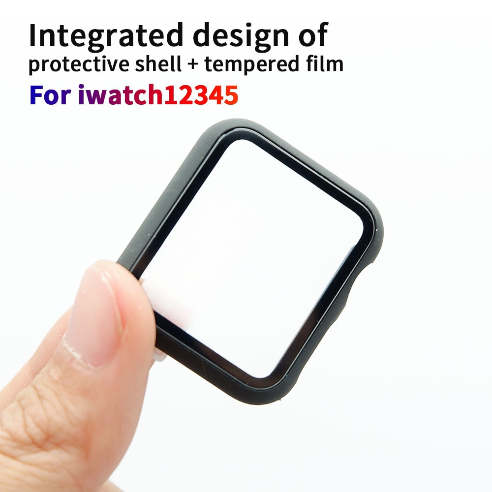 Full cover for Apple Watch series 5 4 3 2 1 matte Plastic bumper hard frame case with glass film for iWatch screen protector