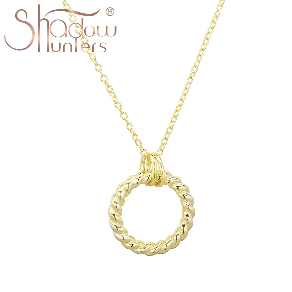 SHADOWHUNTERS Authentic 925-Sterling-Silver Gold Color Twist Circle Pendant Necklace Long Chain Eourope Couple Jewelry