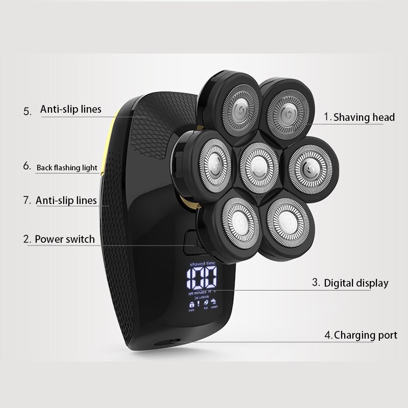 Electric Rotary Shaver for Men Wet&amp;dry Double USB Rechargeable Floating 7 Head Shavers Waterproof for Bald Shaving Machine
