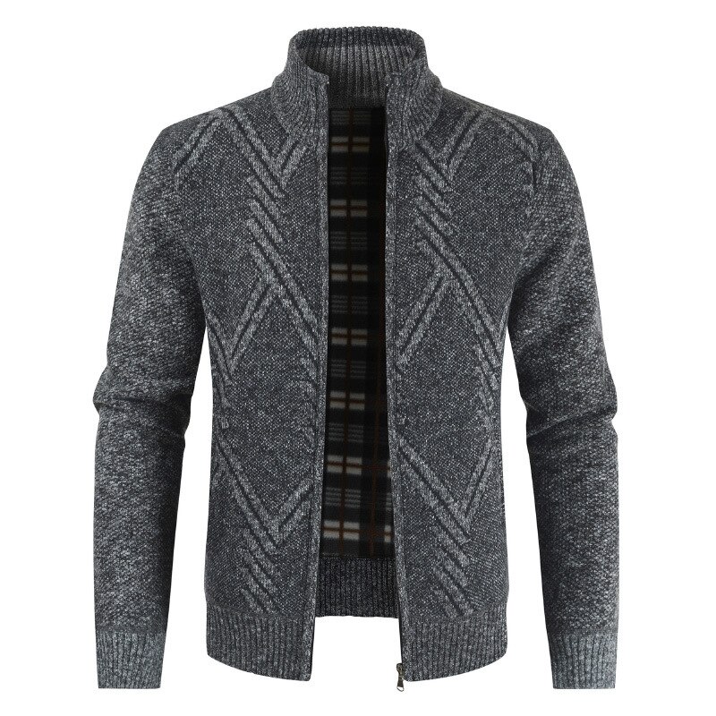 Cardigan en coton pour hommes, pull, pull, pull, géométrique, fermeture éclair, Slim Fit, printemps automne: Dark Gray / XL