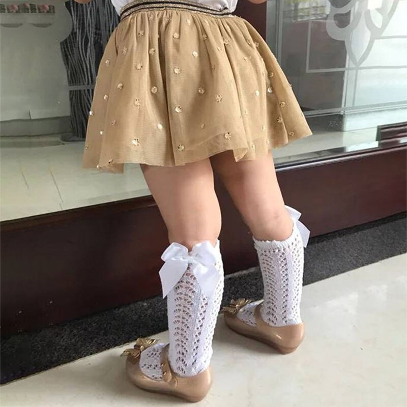 Calze a rete alte al ginocchio con fiocco bambini ragazze stile reale capretto scava fuori calzino Sox 0-4Y bambino bambino Bowknot In calzini tubolari. Commercio all&#39;ingrosso