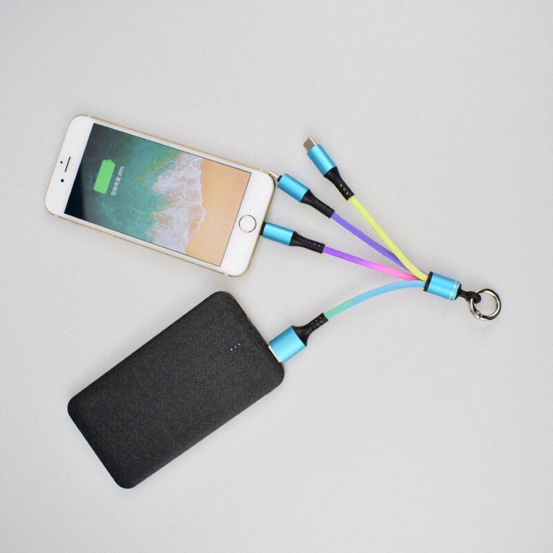 3 in 1 Kurze USB Kabel Für iPhone Samsung Android Handy für Micro USB Typ C Multi Keychain Tragbare daten Linie Schnur 2A