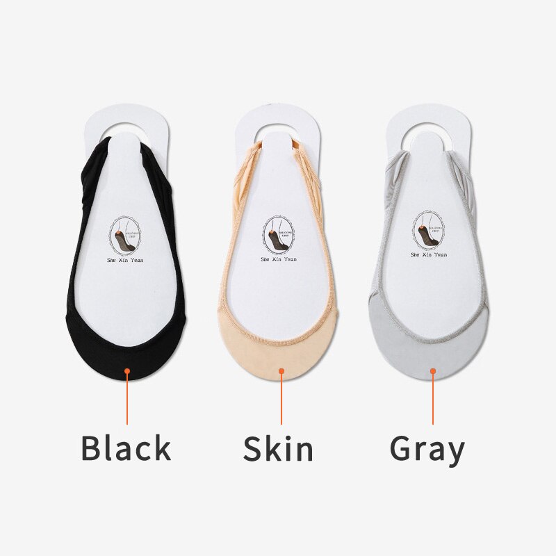 3 Pairs Invisible Boat Socks Women Summer Silicone Non-Slip Socks for High Heels Shoes Ice Silk Thin Half-Palm Suspender Sock: Black Skin Gray