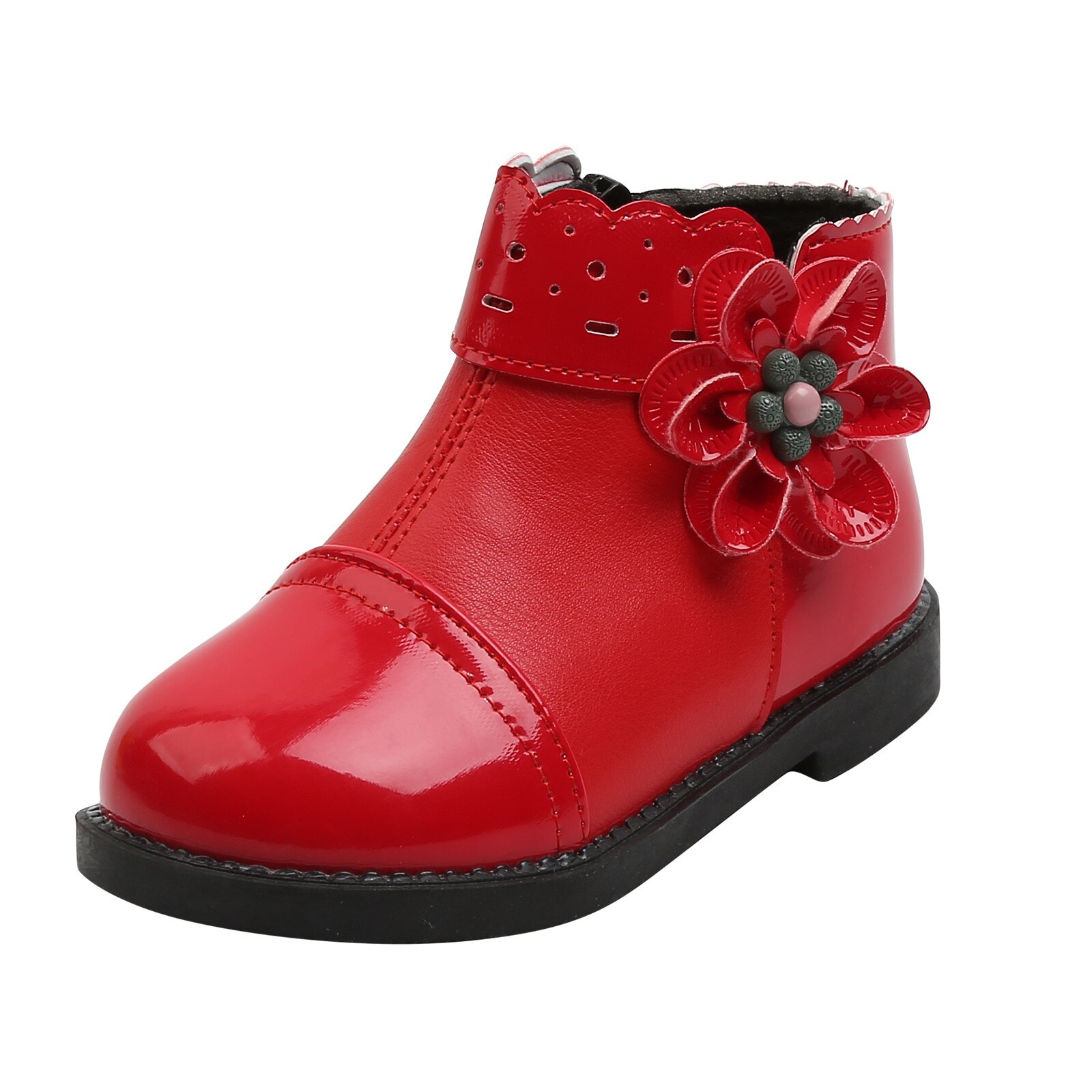 Crianças da moda infantil do miúdo da menina do bebê botas tornozelo inverno outono flor de couro esporte princesa festa casual curto bootie sapatos # g4: Vermelho / 11,5