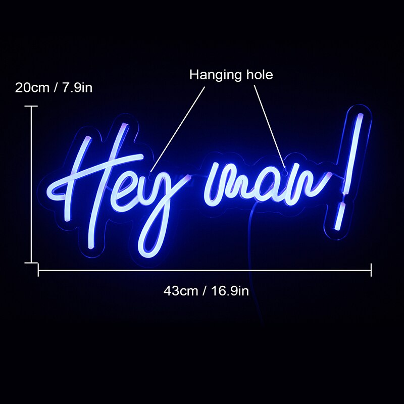 Wanxing Neon Led Neon Sign Licht Super Cool Woorden Grappig Neon Lamp Muur Opknoping Acryl Nachtverlichting Straat Kamer Home bar Decor: hey man