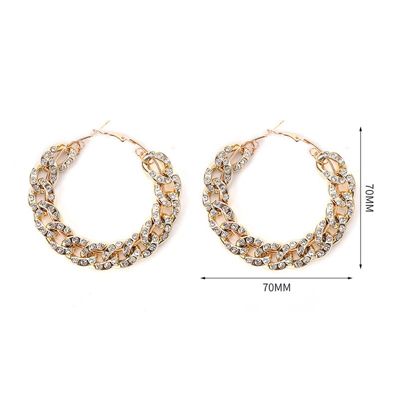 Punk Gold Color Big Round Metal Hoop Earring Circle Linked Chain Large Hoop Earrings for Women Party Nightclub Jewelry: 7cm Gold