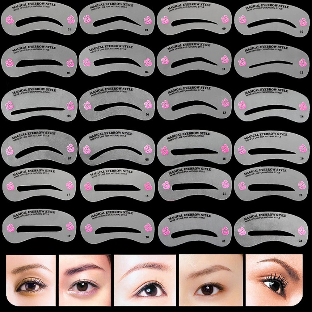 24 PCS Compact Eyebrow Shaping Stencils Eye Brow Guide Template Kit Makeup Tool Eyebrow Makeup Accessories