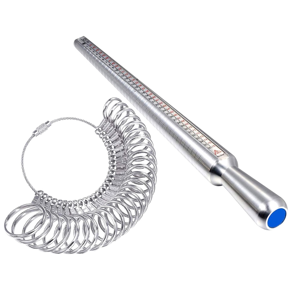 Metal Ring Sizer Set Measuring Ring with Rings Mandrel Sizer Finger Sizing Measuring Stick Ring Jewelry Tools Set