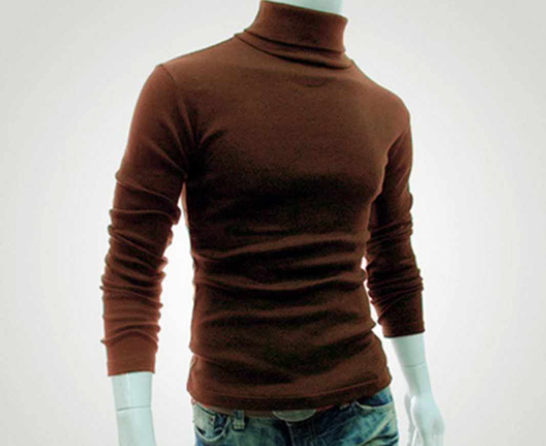 Mannen Winter Warme Katoen Hoge Hals Zwarte Trui Tops Turtelneck Trui: coffee / XXL