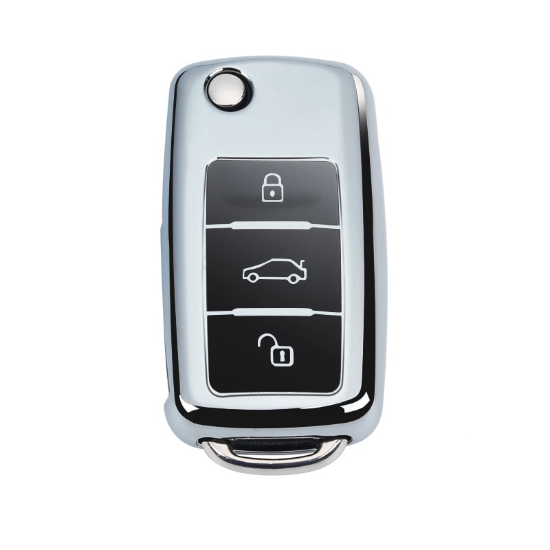 Soft tpu skal nyckelfodral för vw polo golf bora för skoda octavia  a5 fabia för seat ibiza leon set fob bil bil nyckelring: Silver-