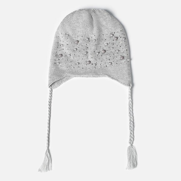 Kinderwintermuts met strass parel muts winter warme wollen uitverkoop gebreide muts kleine vlecht kind schattig meisje baby muts: Lichtgrijs