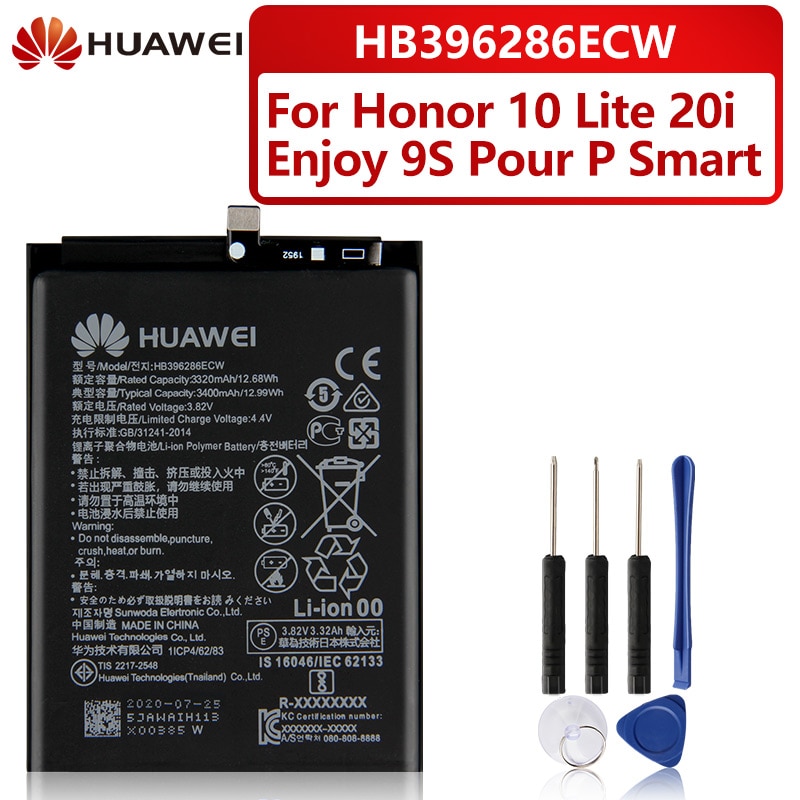 Bateria de substituição original hb396286ecw para huawei honor 10 lite honor10 lite pour p smart 2019 honra 20i 10i desfrutar 9s 3400mah