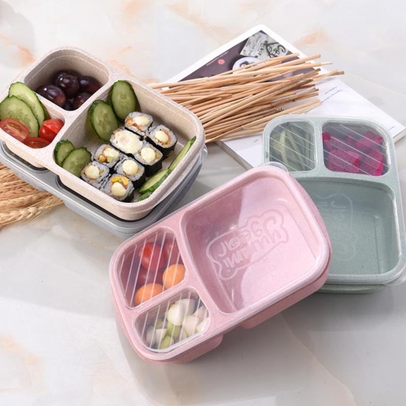 Boîte à Bento 3 compartiments, stockage des repas, préparation des aliments, conteneurs réutilisables, micro-ondable, maison paille de blé, boîte à déjeuner 1 pièce