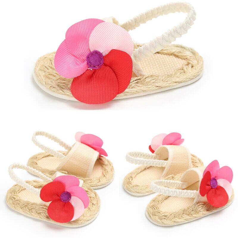 Baby Infant Kids Girl Rattan Sole Crib Sandals Toddler Newborn Flower Shoes