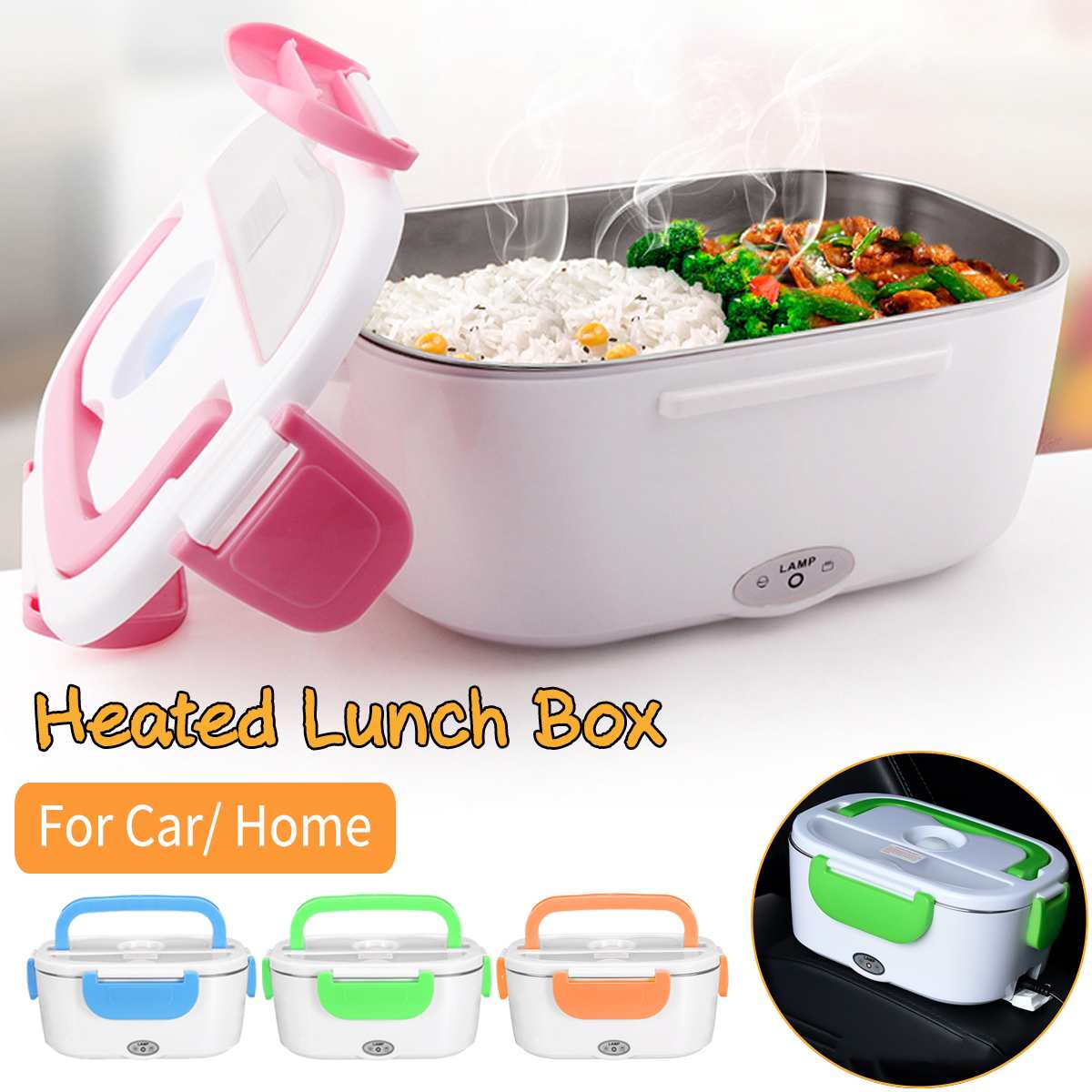 Portable Electric Heating Lunch Box Stainless Steel Home Food Warmer Container Bento Storage Heated For Kids Dinnerware EU Plug