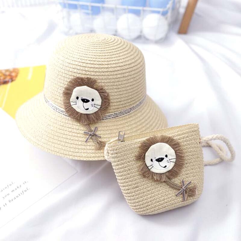 XEONGKVI-sombreros de sol coreanos de dibujos animados para niños, bolsos, traje de de verano, sombreros de playa de ala ancha para niña, gorra de cubo: Beige