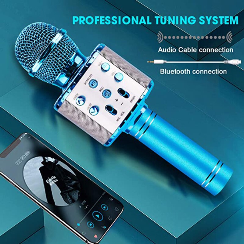 Draadloze Bluetooth Karaoke Microfoon Draagbare Handheld Speaker Home Ktv Speler Met Led Dance Lichten Opname Functie Voor Kid