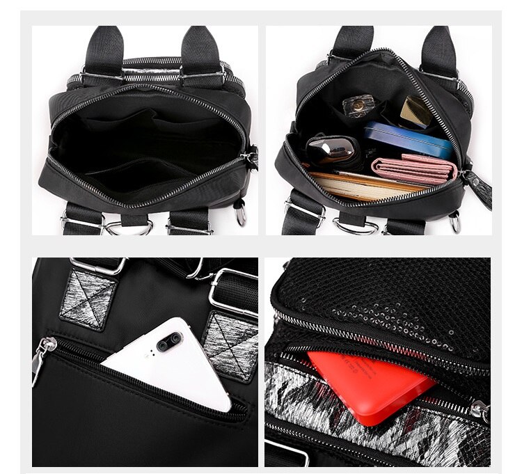 Shiny Vrouwen Rugzak College Black Multifunctionele Rugzak Vrouwelijke Schoudertas Nylon Reistas Dames Bakken Bagpack