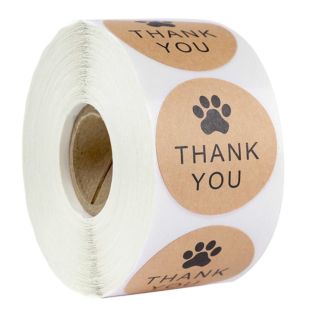 Naturale di Carta Kraft Grazie Adesivi di tenuta etichette Dog Paw Print 1Inch regalo di Imballaggio di cancelleria sticker 500 Etichette Per Bobina rotolo: design 01-500pcs