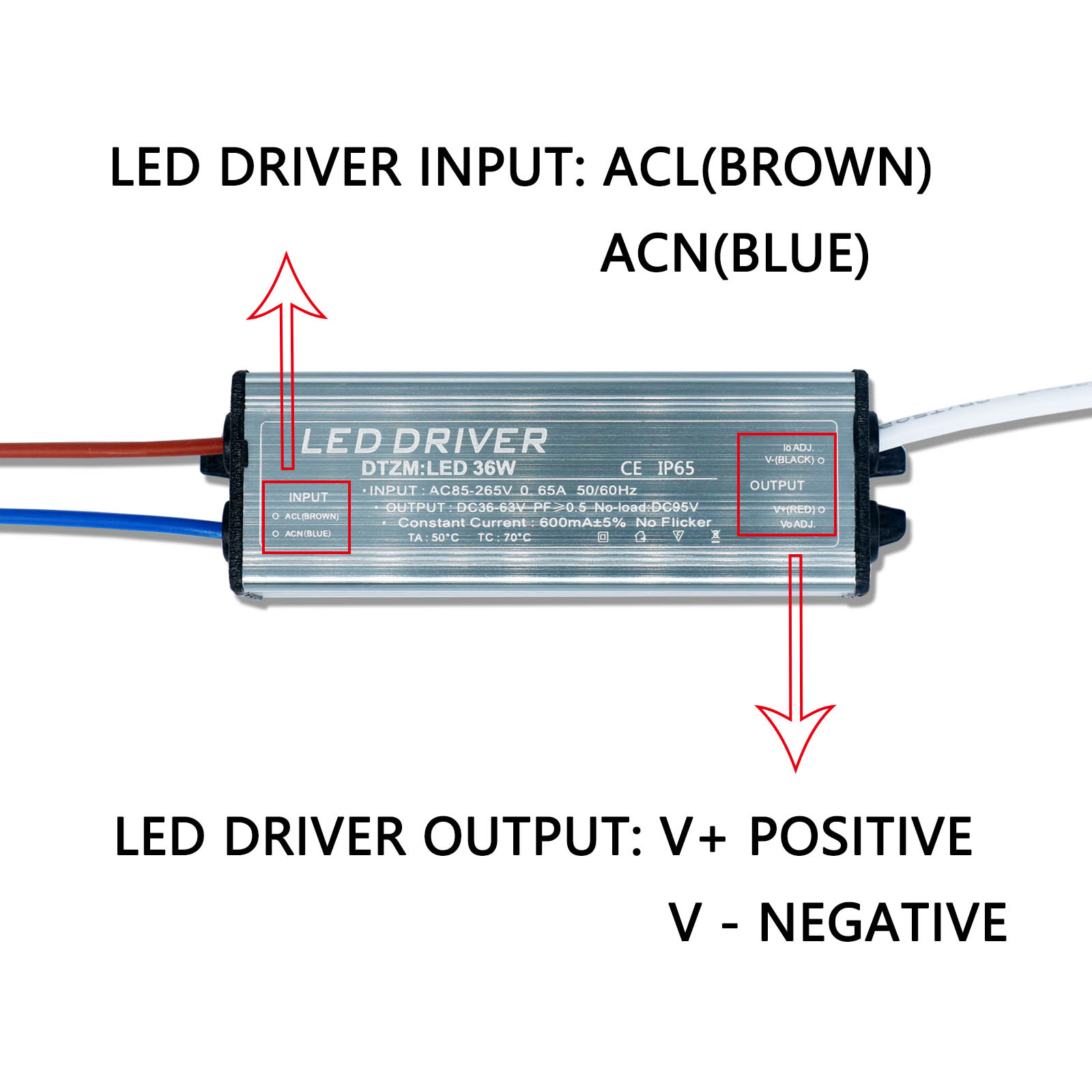LED Driver 600mA 36W For LEDs Power Supply AC85-265V Lighting Transformers For Outdoor waterproof Output 36-63V DIY