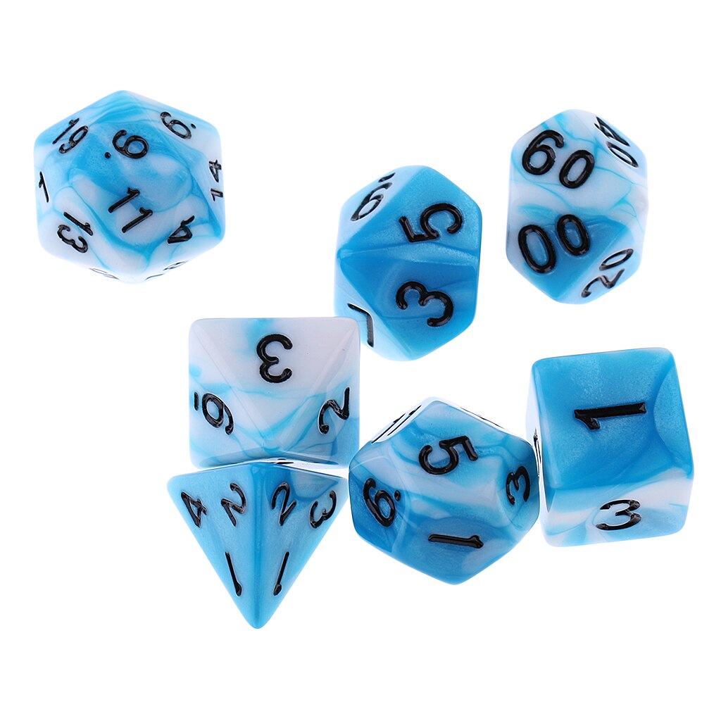 7X polyedrisch Würfel D12 D10 D8 D6 D4 16mm Für Würfel Spiel: Blau Weiß