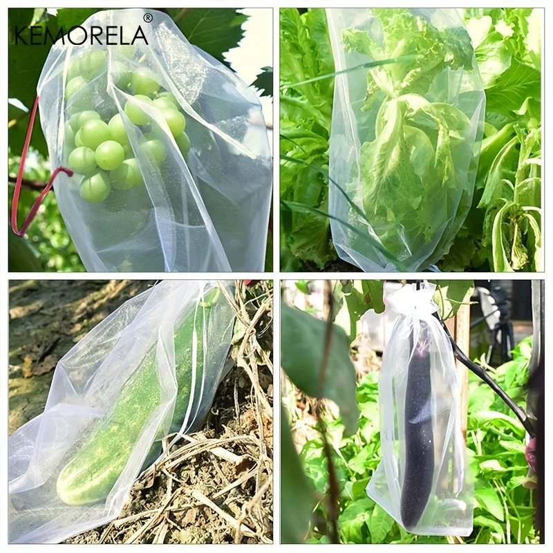 KEMORELA 50 pièces sacs de Protection contre les insectes aux fruits en maille blanche-couvercles Non tissés PP/TPE durables pour garder les insectes oiseaux-idéal pour les fruits
