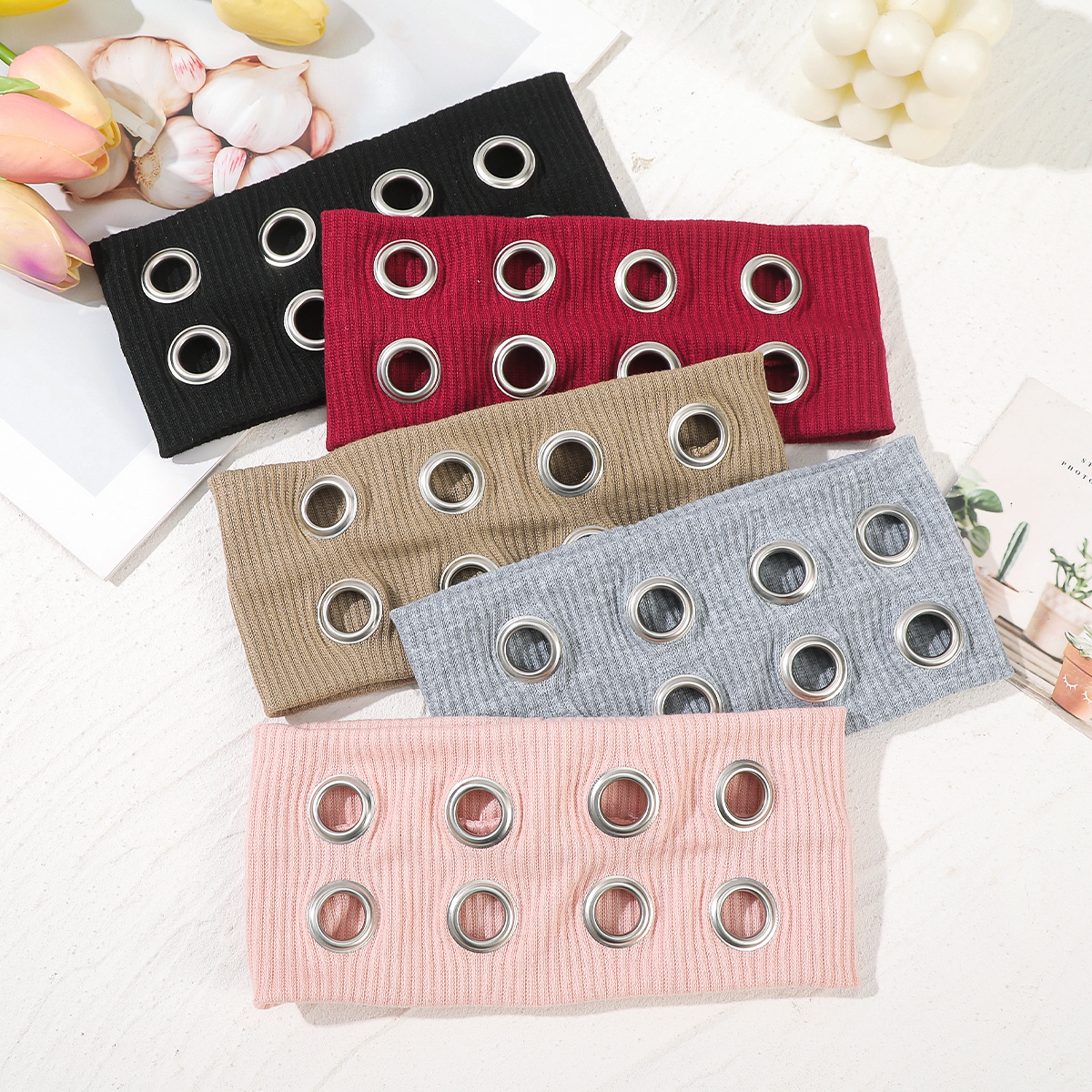 AWAYTR, diademas elásticas huecas de tela Punk para chica, banda para el cabello con ojales huecos personalizados de Metal Rock, diadema deportiva informal con ojales