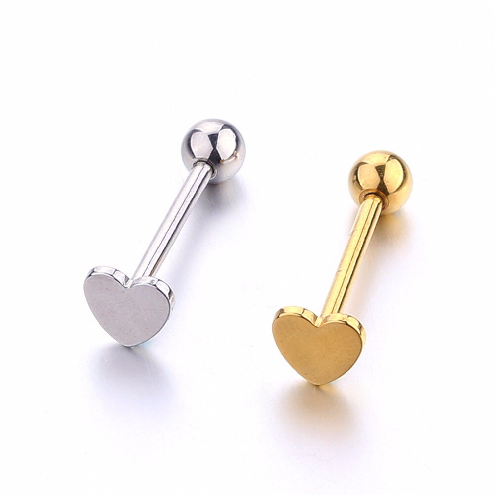 Heart tongue ring polished stainless steel tongue stud woman man tongue piercing jewelry gold silver 1-2 pcs