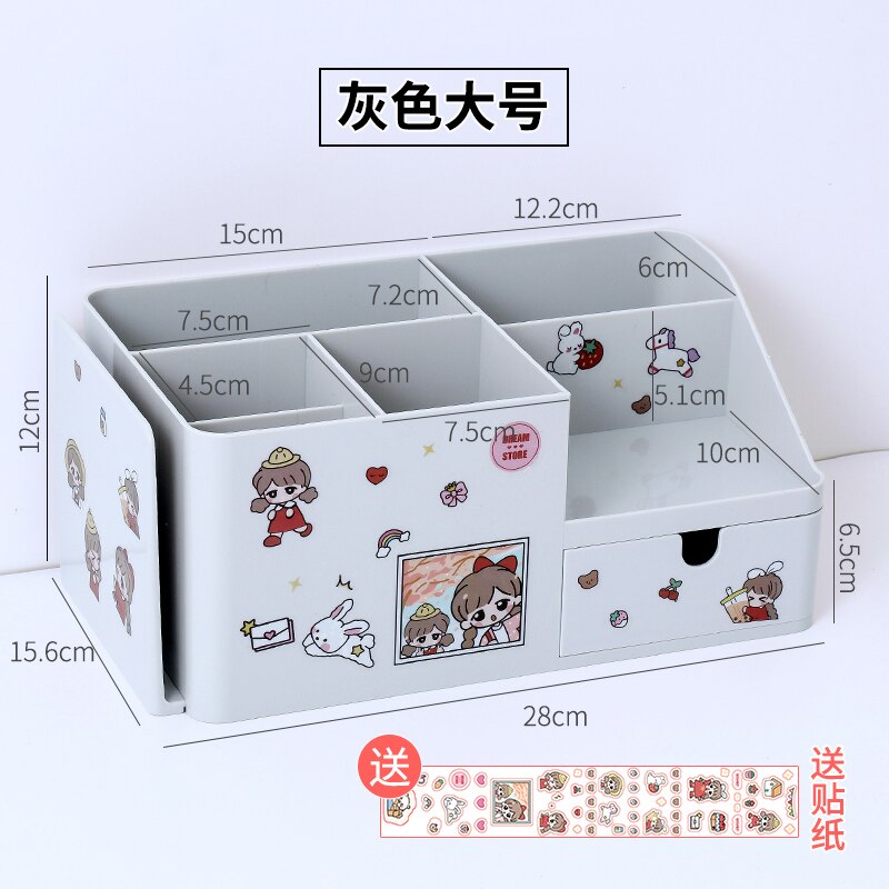 Organizador de escritorio multifuncional Kawaii 3 en 1 para niñas, portalápices, soporte para libros, pegatina de , organizador de papelería escolar, Oficina: Grey Large