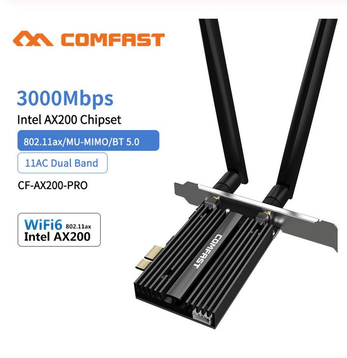 Trådløs 3000 mbps pcie dual band wi -fi 6 adapter intel  ax200 bluetooth 5.0 netværk wifi kort 802.11ac/ax 2.4g 5g til stationær pc: Jf. -ax200 pro