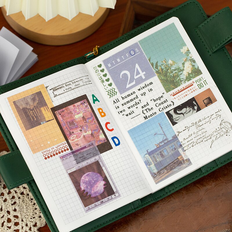 Yoofun 50 hojas de pinturas artísticas y paisajes naturales, pegatinas de papelería, libro, paisaje estético, bonito planificador de colección de recortes, diario