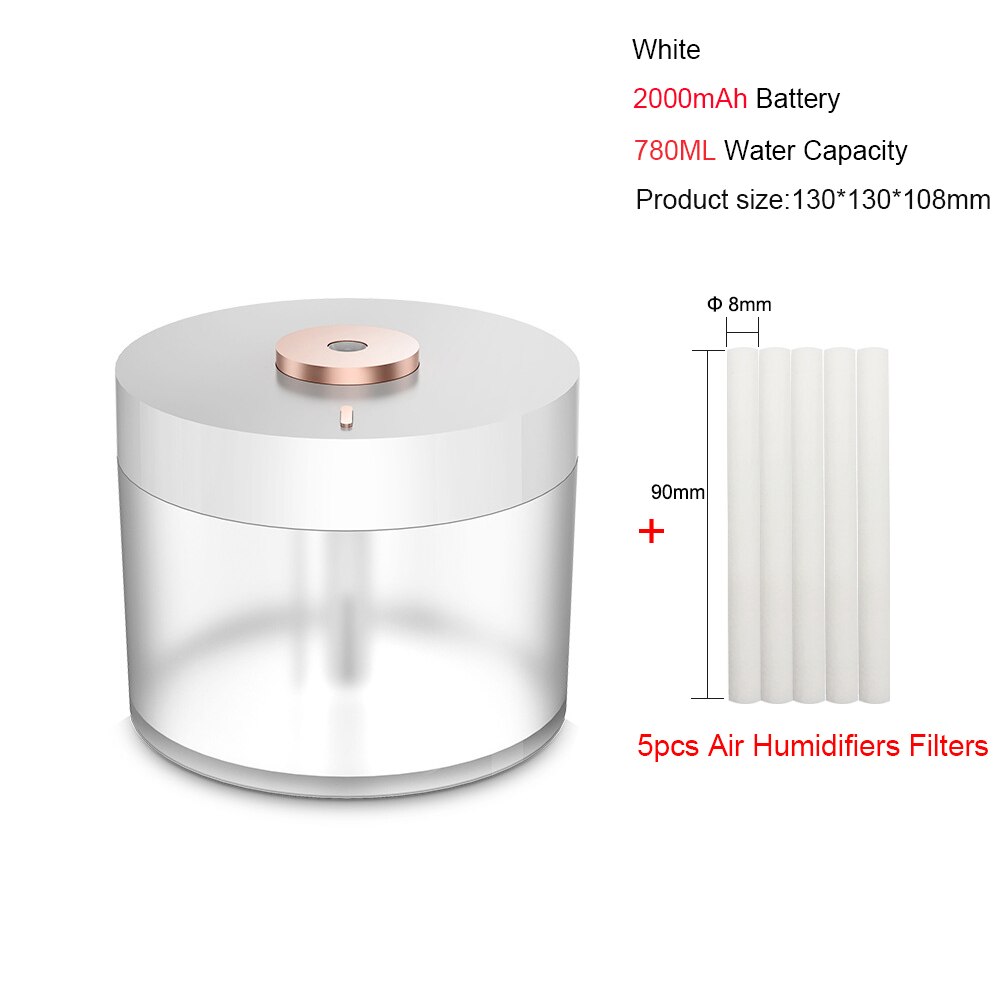 Humidificateur d&#39;air Portable électrique sans fil 2000mAh, Rechargeable par Usb, diffuseur de brume fraîche, lampe de nuit pour la maison: P3-5LX-WHITE