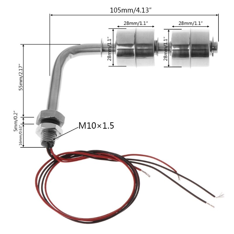 Stainless Steel Right Angle Water Level Sensor Liquid Float Switch for Tank Pool Water Float Switch 10W