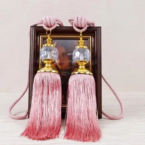1Pc Tassel Hanging Pendant Decorative Curtains Accessories Key Tassels For Curtain Tieback DIY Craft Tassel Fringe: Burgundy