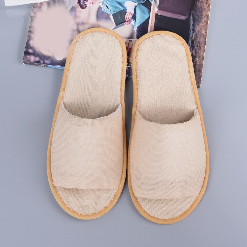 Hotel Travel Spa Slippers Men Women Simple Disposable House Guest Indoor Slippers Washable Beauty Club Shoes Slippers: Beige