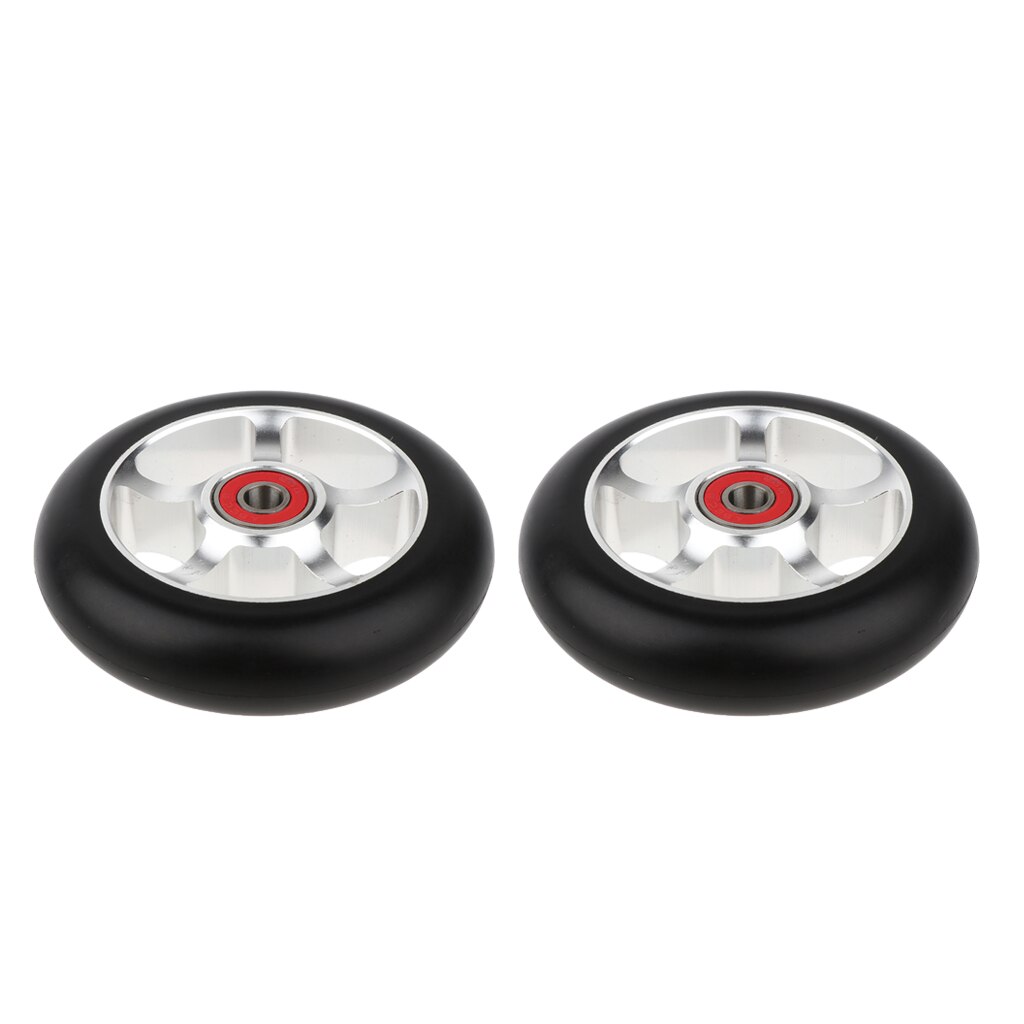 2pcs Replacement 100mm Push/Kick/Stunt Scooter Wheels with Bearings &amp; Bushings: silver