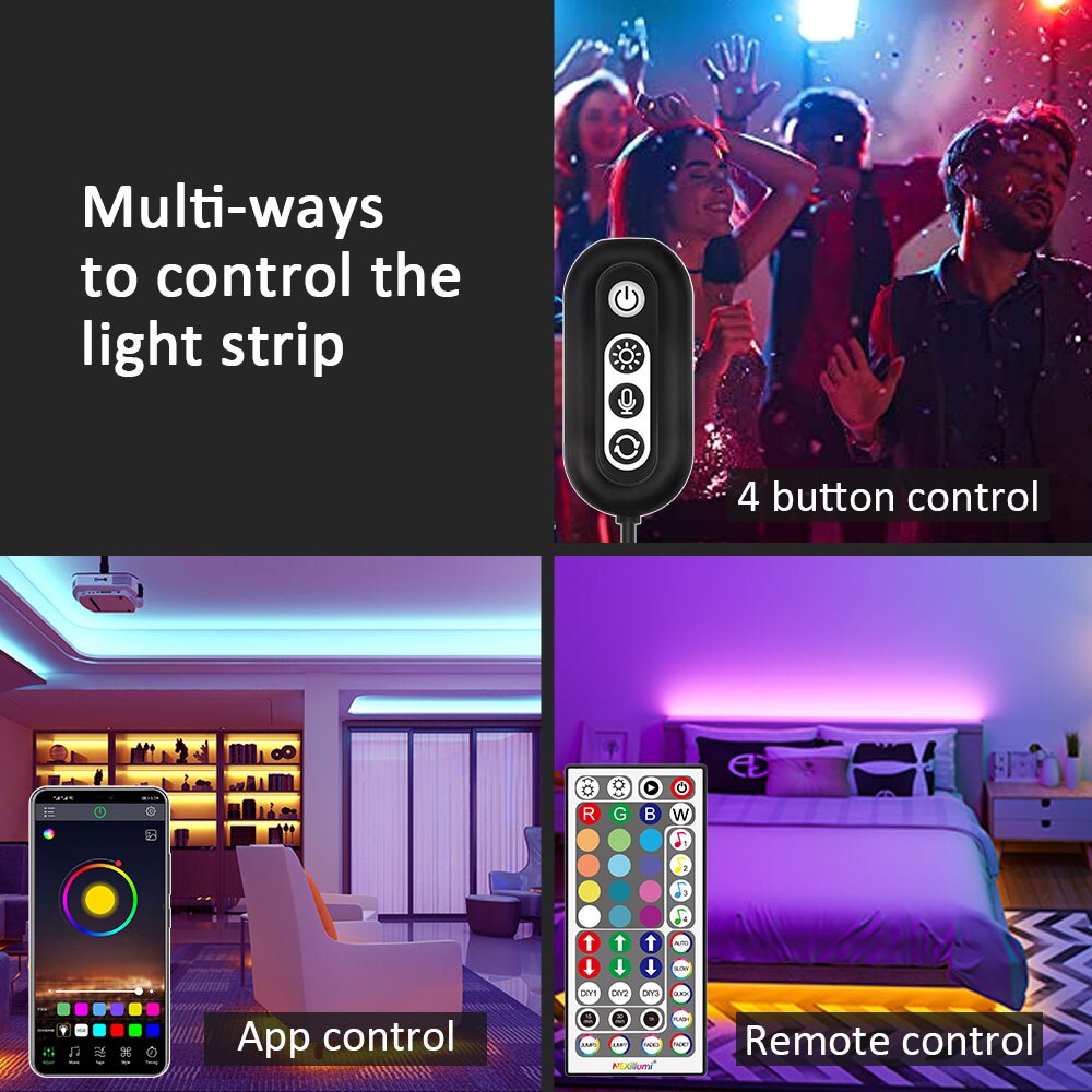 Colorrgb, led lys stripe, musikk synkronisert farge skiftende rgb 5050 , telefon app fjernkontroll , led lys tau 6m 12m 15m