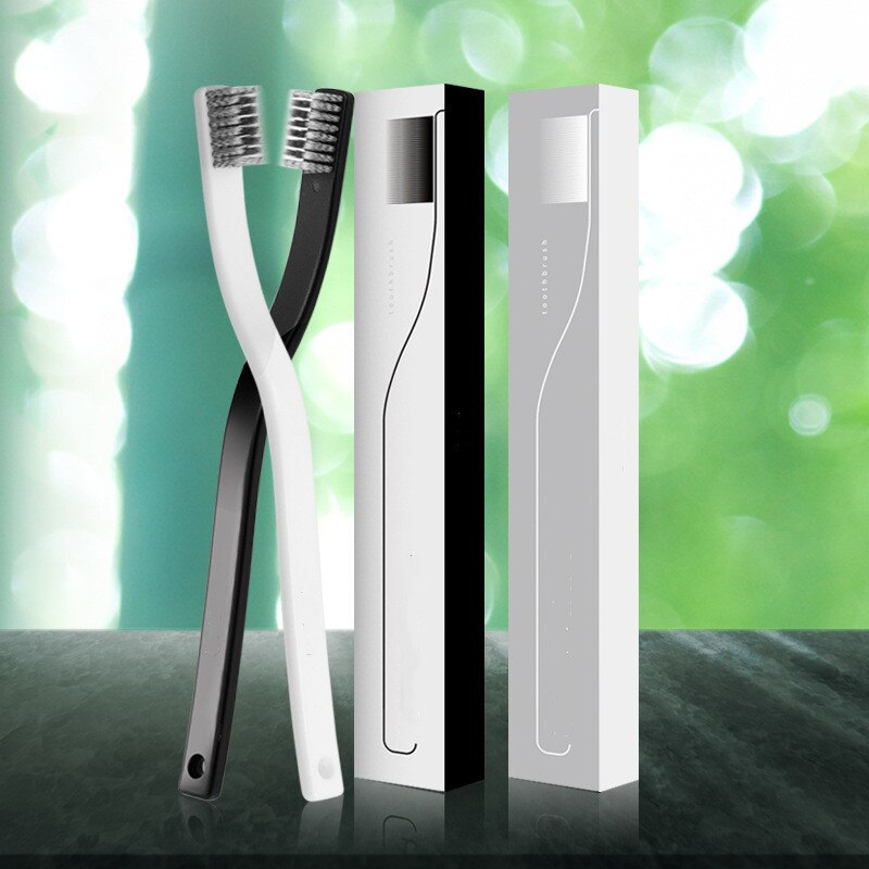 Brosse à dents en spirale en charbon de bambou, outil à dent avec Carton noir et blanc, pour adulte, poils souples,