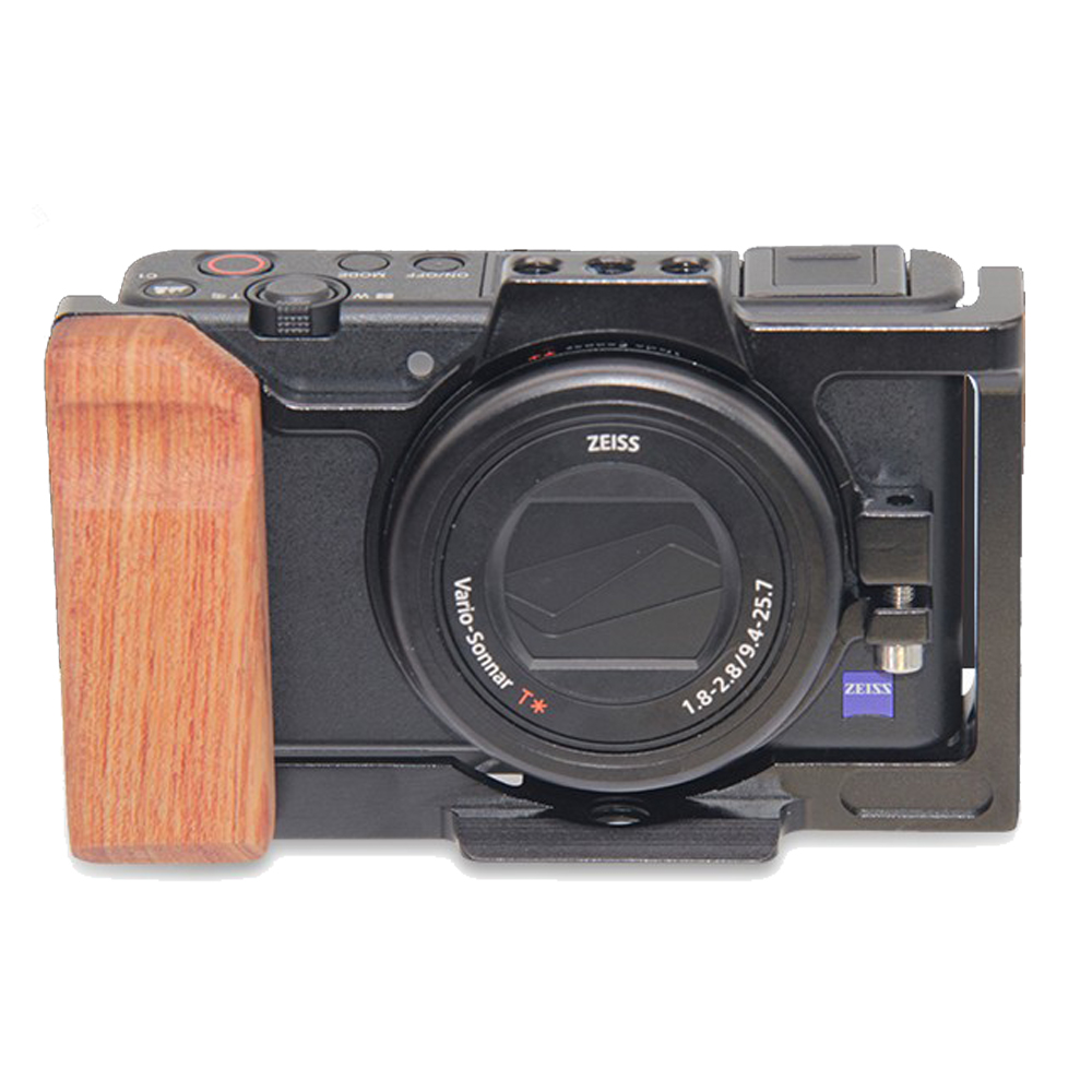 JINTU – Cage de caméra légère avec poignée en bois, Compatible avec Sony ZV1, chaussure froide pour le montage du Microphone, lumière LED