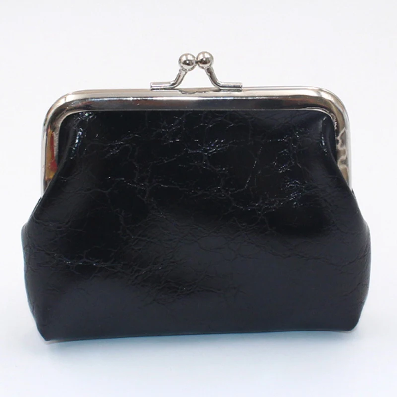 Lady Leather Mini Wallet Vintage PU Oil Wax Leather 4-inch Buckle Coin Purse Women's Short Handheld Coin Bag: Blue