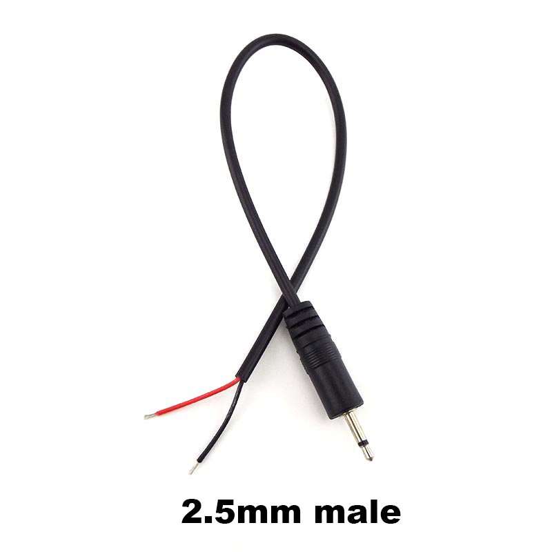 25CM 2.5mm 3.5mm Mono Audio Connector Cable 2pin Wire Extension Cord Male Female Plug DIY Repair Single Head Plug jack: black