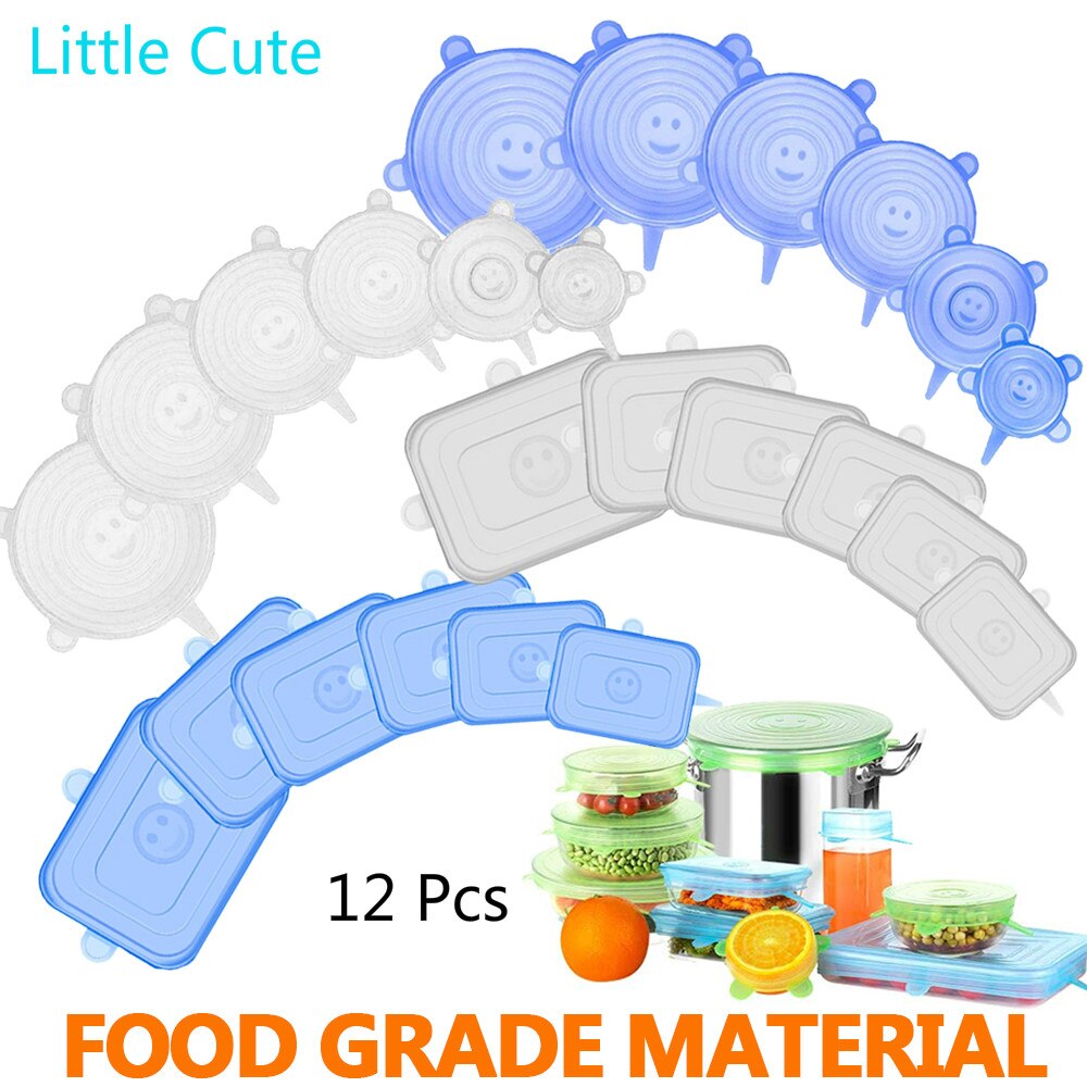 6/12 stk silikone låg til køkkengrej skål universal silikonelåg mad genanvendelige stræklåg madindpakning skål køkkenpropper