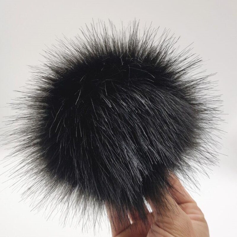 Boule en fausse fourrure colorée pour bonnets 12cm, pompon en fourrure artificielle pour bonnet, sac pour chaussures avec bouton-pression: Black